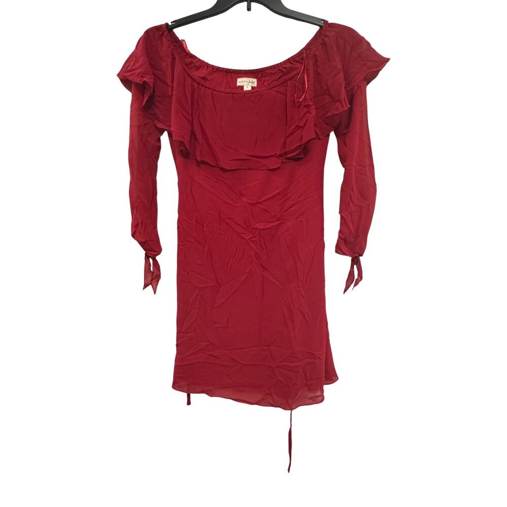 Maison Jules Red Ruffled Off-Shoulder Dress Women M Polyester Cherry Freeze Styl